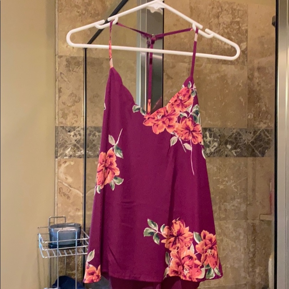 nine britton Plum Floral Spaghetti Strap Tank Top